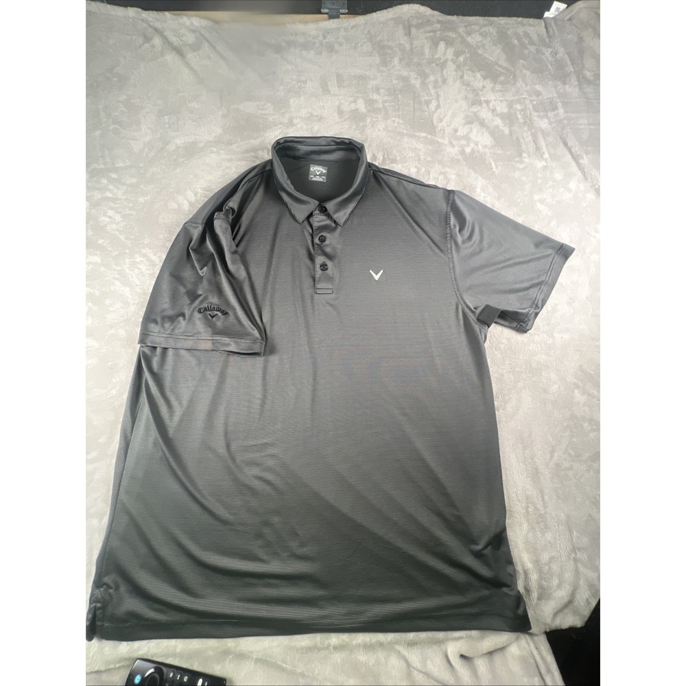 Callaway Golf Shirt Mens Size XXL Gray /black Striped Long Sleeve Polo